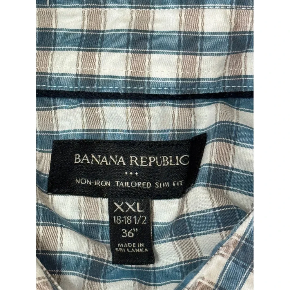Banana Republic Non-Iron Tailored‎ Slim Fit Plaid Button Down Shirt XXL
